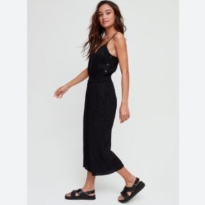 Aritzia Wilfred Irène Lace Trimmed Crop Wide Leg Jumpsuit Black S